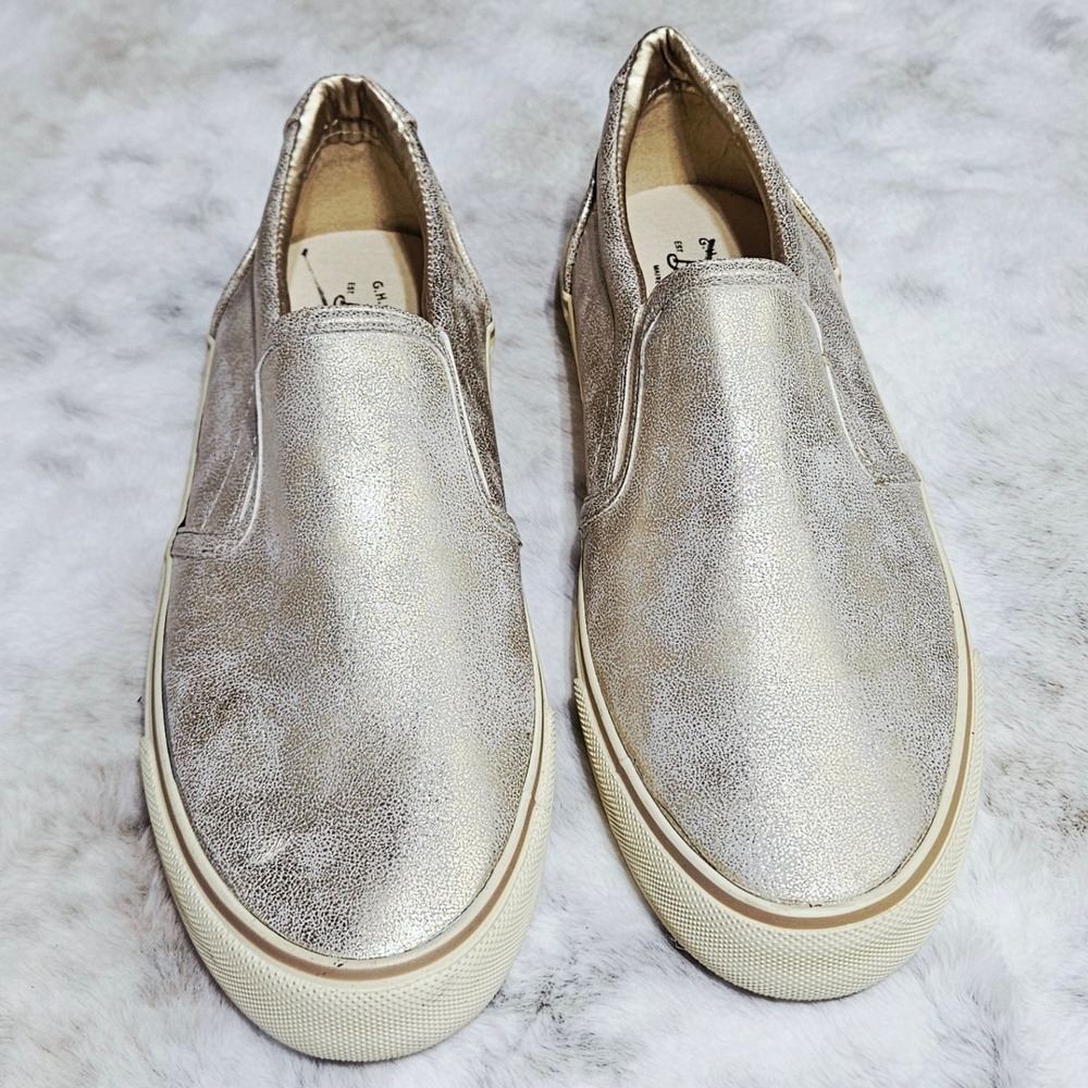 G.H. Bass Gold Metallic Crackle Navigate Slip On Sneakers 6M Casual Flat Shoes